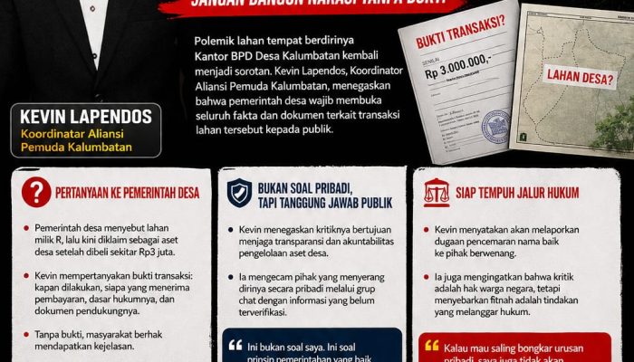 Kevin Lapendos Soroti Polemik Lahan Kantor BPD Desa Kalumbatan, Desak Pemerintah Desa Buka Dokumen Pembelian
