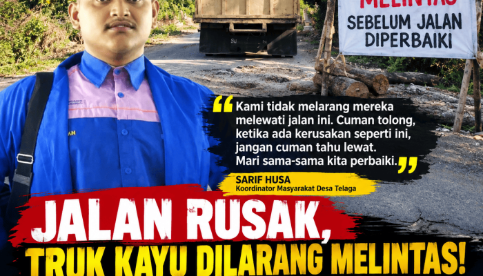 Masyarakat Desa Telaga Larang Truk Bermuatan Kayu Melintas, Desak Pengusaha Ikut Perbaiki Jalan